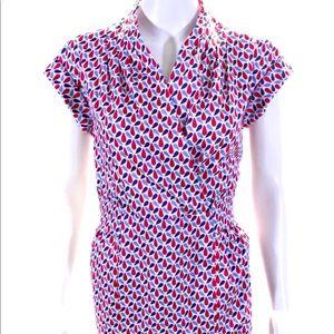 Armani Collezioni Womens Printed Short Sleeve V Neck Dress Multi Colored Size 2